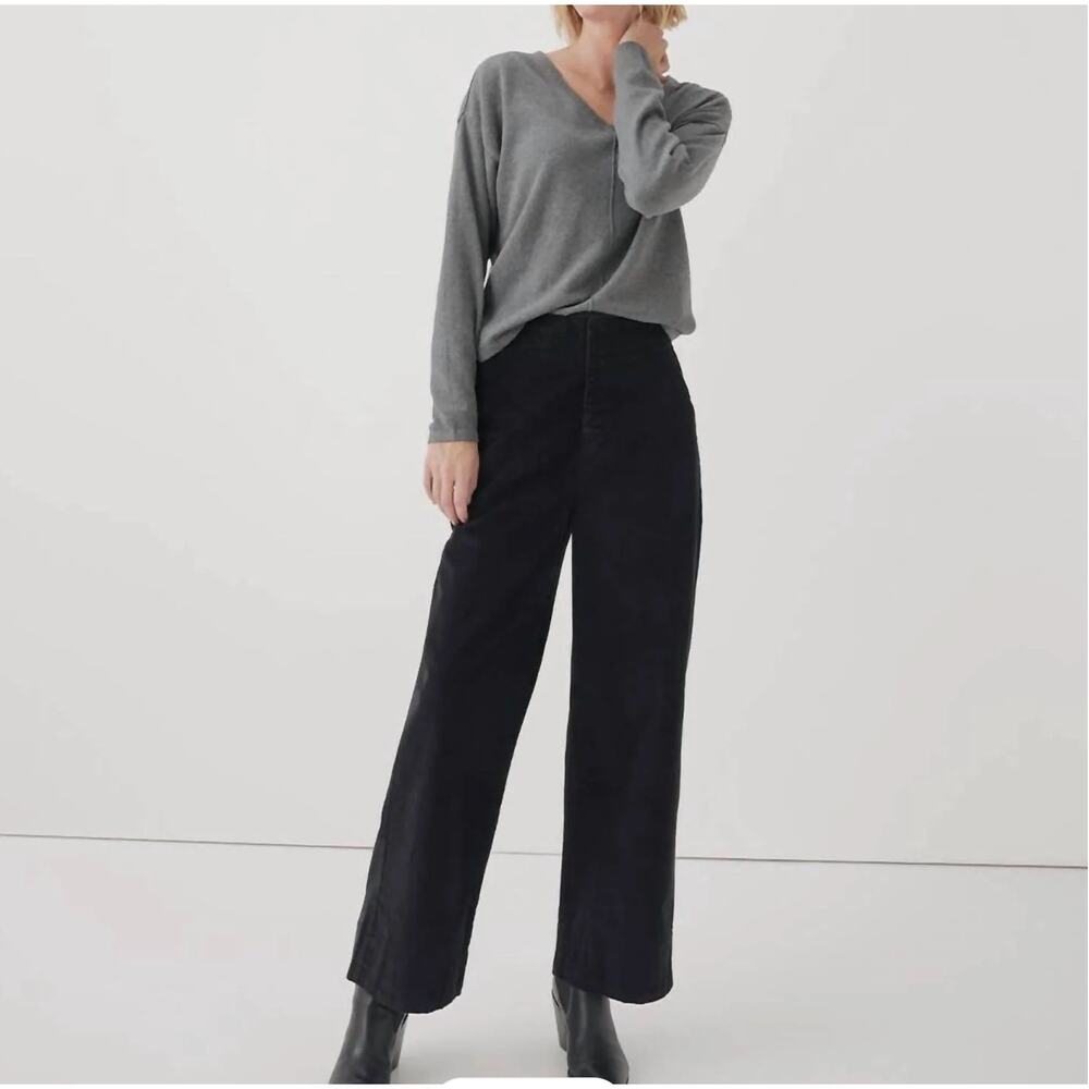 Pact Black Organic Corduroy Palazzo Pants High Rise Wide Leg Retro Size Small - Picture 16 of 16